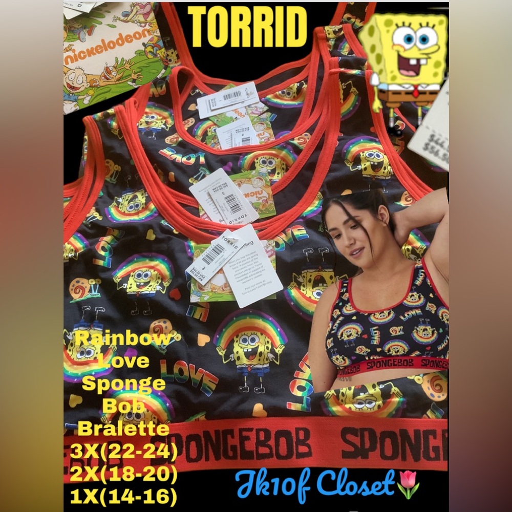 LOWEST 🌈NWT TORRID 2X-1X-0X 🌈 SPONGE BOB RAINBOW PRIDE SPORTS BRA